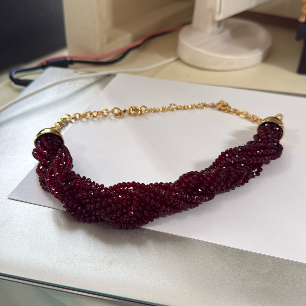 Talbots Garnet Colored Bead Statement Necklace Nw… - image 1